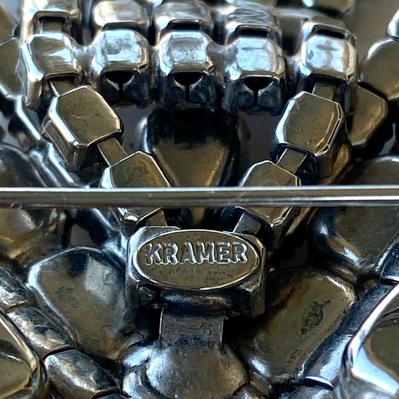 Kramer Chevron Ornate Rhinestones Brooch with Dangles - Picture 2 of 9